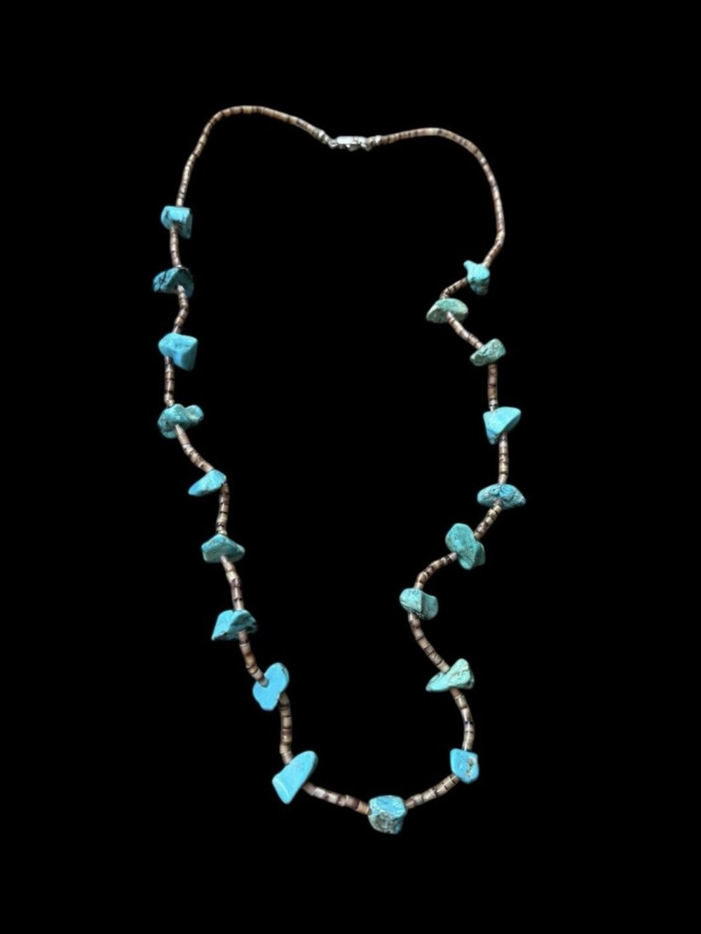 Santo Domingo Turquoise Shell Heishi Necklace Sterling Silver Clasp Beaded